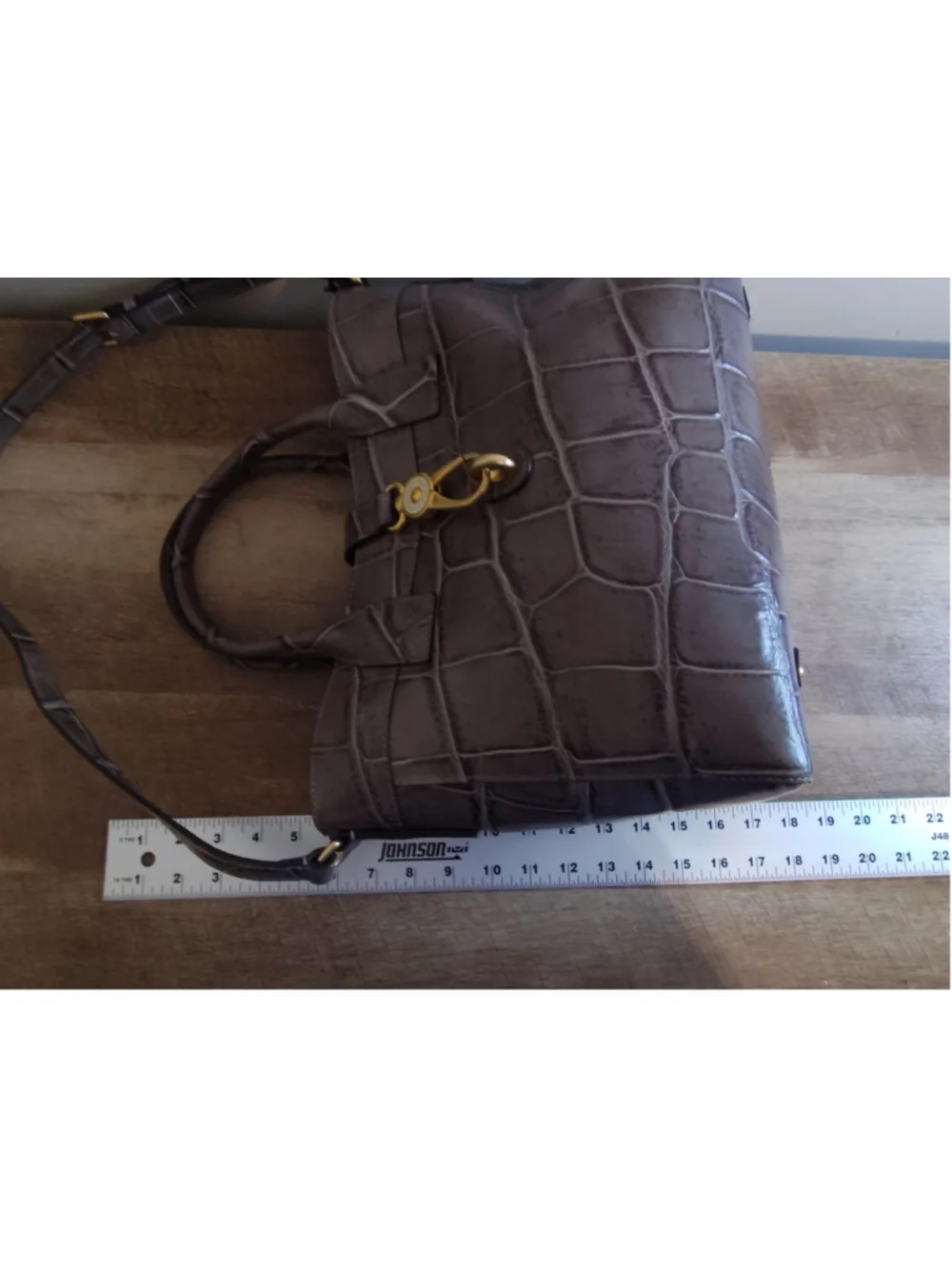 Women's Dooney & Bourke Satchel Bag Grey Crocodile Embossed Leather with belt